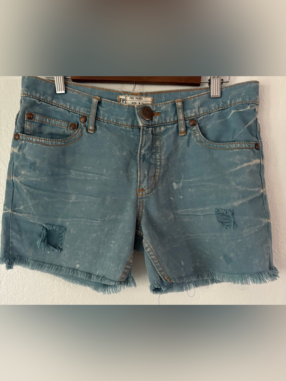 Free People Light Blue Distressed Denim Shorts
